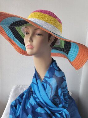 NWT - Odiva Rainbow Spiral Colored Summer Sun Floppy Straw Hat